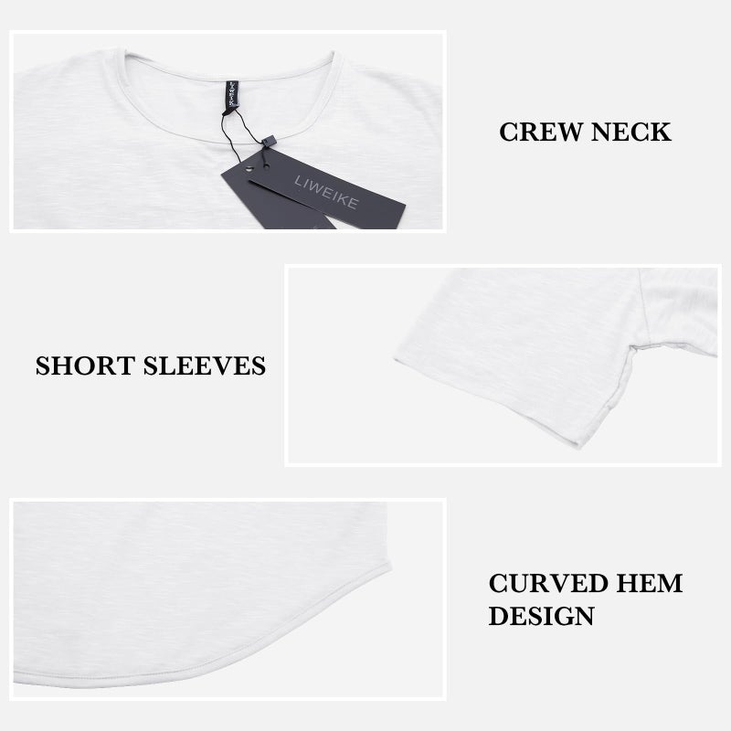 LIWEIKE Mens Hipster Hip Hop Swag Curve Hem Short Sleeve T Shirt (White, Small) - Image 3